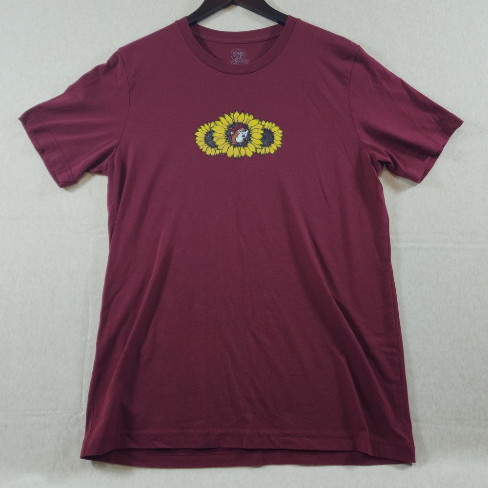 Buc-ees Beaver Shirt Mens Large L Maroon Sunflower Graphic Tee Travel Merch